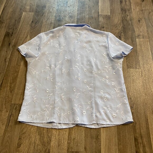 Vintage Apparenza Light Blue Floral Button Front Blouse Short Sleeve Size Large - Picture 2 of 7